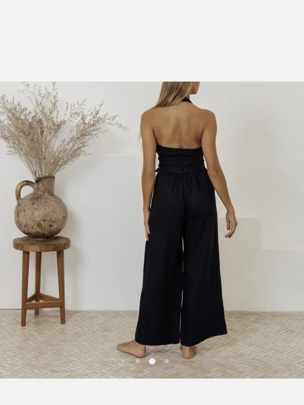 FREE THE LABEL MONACO 100% Linen High Waisted Wide-Leg Black Pant - Picture 7 of 9